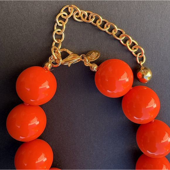 Vintage Joan Rivers Acrylic Lucite Knotted Necklace Orange Gold Tone Chunky 24" - Picture 5 of 7